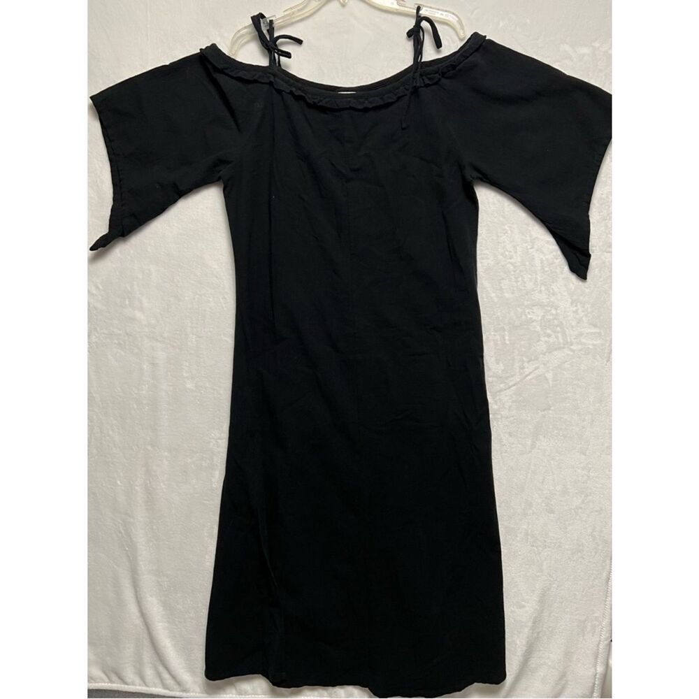 Soft Surroundings Off Shoulder Dress  Large Petite Black Flutter Bell Sleeve